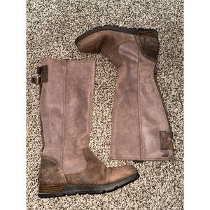 Sorel Emelie Tall Riding Boots Brown Suede Leather Waterproof Women's Size 10